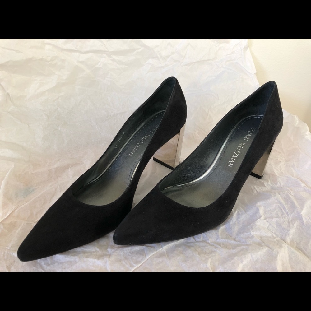 9M Stuart Weitzman Litelys6 Black Suede Pumps